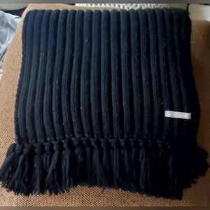 J. Crew Black Ribbed Fringe Scarf